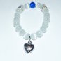 White Cat's Eye Mexican Opal Stretch Bracelet with Antique Silver-Tone Puffed Heart 7.00"