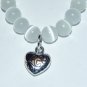 White Cat's Eye Mexican Opal Stretch Bracelet with Antique Silver-Tone Puffed Heart 7.00"