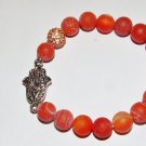 Unisex 10 MM Red Agate Hamsa Stretch Bracelet 8.0"