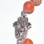 Unisex 10 MM Red Agate Hamsa Stretch Bracelet 8.0"