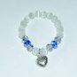 White Cat's Eye Mexican Opal Stretch Bracelet with Antique Silver-Tone Puffed Heart 7.00"