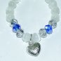 White Cat's Eye Mexican Opal Stretch Bracelet with Antique Silver-Tone Puffed Heart 7.00"