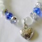 White Cat's Eye Mexican Opal Stretch Bracelet with Antique Silver-Tone Puffed Heart 7.00"