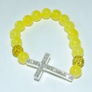 Yellow Jade Sideways Cross Stretch Bracelet 7.25"