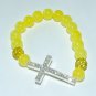 Yellow Jade Sideways Cross Stretch Bracelet 7.25"