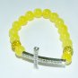 Yellow Jade Sideways Cross Stretch Bracelet 7.25"