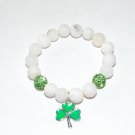 Women's White 10 MM Agate Enamel Shamrock Stretch Bracelet 7.25"