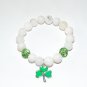 Women's White 10 MM Agate Enamel Shamrock Stretch Bracelet 7.25"