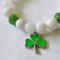 Women's White 10 MM Agate Enamel Shamrock Stretch Bracelet 7.25"