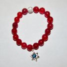 Red Jade 10 MM Star of David Evil Eye Stretch Bracelet 7.25"