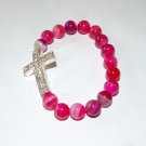 Women's 10 MM Pink Striped Agate Sideways Cross Stretch Bracelet 7.50"