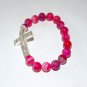Women's 10 MM Pink Striped Agate Sideways Cross Stretch Bracelet 7.50"