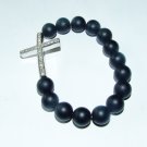 Unisex 10 MM Black Frosted Onyx Sideways Cross Stretch Bracelet 7.50"