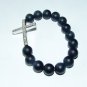 Unisex 10 MM Black Frosted Onyx Sideways Cross Stretch Bracelet 7.50"