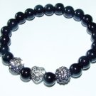 Women's Black 8 MM Onyx Stretch Bracelet With Silver-tone Love Heart 7.00"