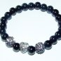 Women's Black 8 MM Onyx Stretch Bracelet With Silver-tone Love Heart 7.00"