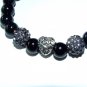Women's Black 8 MM Onyx Stretch Bracelet With Silver-tone Love Heart 7.00"