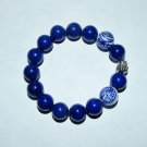 10 MM Lapis Lazuli Buddha/Chinese Character Porcelain bead Stretch Bracelet 7.25"