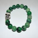 Men's 12 MM Ruby Zoisite Stretch Bracelet With White Yak Bone Skull 8.0"