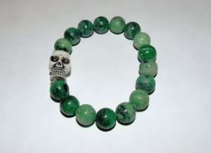 Men's 12 MM Ruby Zoisite Stretch Bracelet With White Yak Bone Skull 8.0"
