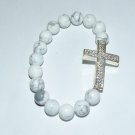 Unisex 10 MM White Howlite Sideways Cross Stretch Bracelet 7.50"