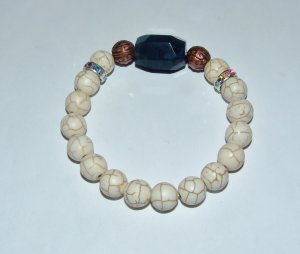 White Howlite Green Agate Nugget Stretch Bracelet 7.50"