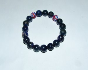 Blue Lapis Lazuli in Copper 10 MM Stretch Bracelet with Multi-Color Accent Crystals 7.25"