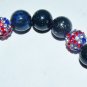 Blue Lapis Lazuli in Copper 10 MM Stretch Bracelet with Multi-Color Accent Crystals 7.25"