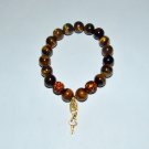 Tiger's Eye Stretch Bracelet With Golden Key Charm 7.25"