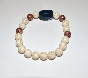 Men's White Howlite Green Agate Nugget Stretch Bracelet 8.00"