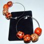 Wooden Hand Painted Drum Bead Silver Plated Earrings 60 MM
