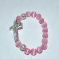Pink Cat's Eye Mexican Opal Sideways Cross Stretch Bracelet 7.25"