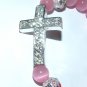 Pink Cat's Eye Mexican Opal Sideways Cross Stretch Bracelet 7.25"
