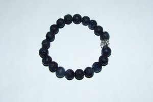 Black Lava Stone Stretch Bracelet W/ Buddha  8.0"
