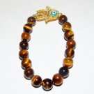 Men's 10 MM tiger's Eye Hamsa Stretch Bracelet 8.0"