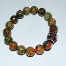 Men's 12 MM Unakite Jasper Yak Bone Skull Stretch Bracelet 7.50"