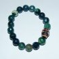 Men's 12 MM Faceted Moss Agate Stretch Bracelet With Yak Bone Skull 8.00"