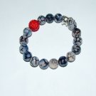 Women's 10 MM Black Dragon Veins Agate Stretch Bracelet With Silver-Tone Elephant Charm 7.10"