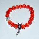 Women's 10 MM Orange Cat's Eye/Mexican Opal Stretch Bracelet with Rabbit Charm 7.25"