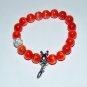 Women's 10 MM Orange Cat's Eye/Mexican Opal Stretch Bracelet with Rabbit Charm 7.25"