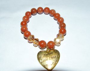Gold Sand Sunstone Quartz Sitara Heart Charm Bracelet 7.25"