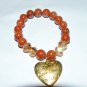 Gold Sand Sunstone Quartz Sitara Heart Charm Bracelet 7.25"