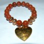 Gold Sand Sunstone Quartz Sitara Heart Charm Bracelet 7.25"