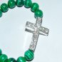 Green Malachite Sideways Cross stretch Bracelet 7.25"