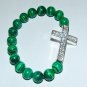 Green Malachite Sideways Cross stretch Bracelet 7.25"