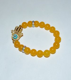 Light Orange 10 MM Jade Hamsa Stretch Bracelet 7.25"