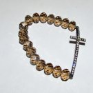 10 MM Smoky Grey Swarovski Crystal Sideways Cross Stretch Bracelet 7.25"