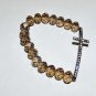 10 MM Smoky Grey Swarovski Crystal Sideways Cross Stretch Bracelet 7.25"