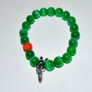 Women's 10 MM Green Cat's Eye/Mexican Opal Stretch Bracelet with Rabbit Charm 7.25"