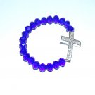 Blue  Swarovski 10 mm Faceted Crystal Sideways Cross Stretch Bracelet 7.50"